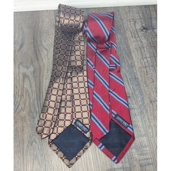Lands' End Lot Of 2 Luxury 100% Silk Neck Ties Red/Blue Striped & Gold/Maroon - Picture 2 of 7